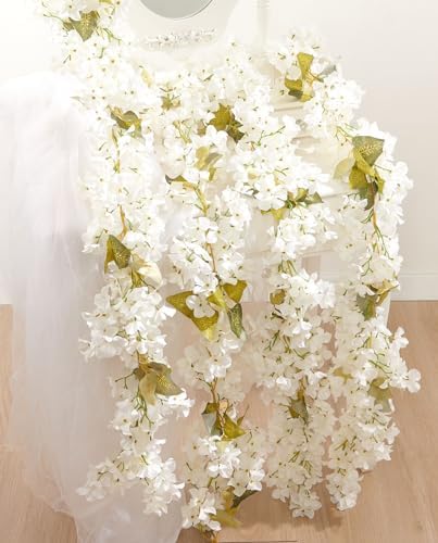 Artificial Flower Garland 2pcs 5.6ft Hydrangea Vine Decor, White Flower