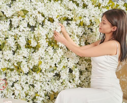 Artificial Flower Garland 2pcs 5.6ft Hydrangea Vine Decor, White Flower, alternate view 4