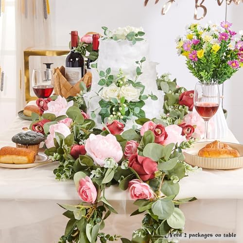 Artificial Flower Garland 5.4ft Floral Rose Vine Decor, Pink Flower, alternate view 3