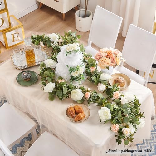 Artificial Flower Garland 5.4ft Floral Rose Vine Decor, White Flower, alternate view 2