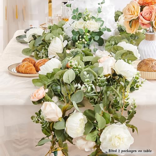 Artificial Flower Garland 5.4ft Floral Rose Vine Decor, White Flower, alternate view 3