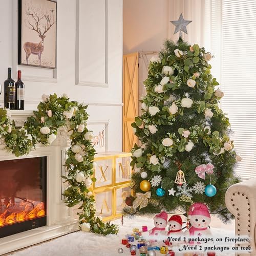 Artificial Flower Garland 5.4ft Floral Rose Vine Decor, White Flower, alternate view 5