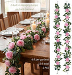 Artificial Flower Garland, Pink Rose Eucalyptus Vine, 2 Pack 12 ft Total, 6 ft Each, for Wedding Arch, Bridal, alternate view