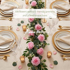 Artificial Flower Garland, Pink Rose Eucalyptus Vine, 2 Pack 12 ft Total, 6 ft Each, for Wedding Arch, Bridal, alternate view