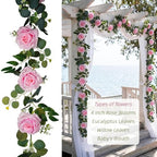 Artificial Flower Garland, Pink Rose Eucalyptus Vine, 2 Pack 12 ft Total, 6 ft Each, for Wedding Arch, Bridal, alternate view