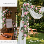 Artificial Flower Garland, Pink Rose Eucalyptus Vine, 2 Pack 12 ft Total, 6 ft Each, for Wedding Arch, Bridal, alternate view