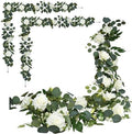 Artificial Flower Garland, White Rose Eucalyptus Vine, 2 Pack 12 ft Total, 6 ft Each, for Wedding Arch, Bridal