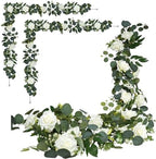 Artificial Flower Garland, White Rose Eucalyptus Vine, 2 Pack 12 ft Total, 6 ft Each, for Wedding Arch, Bridal