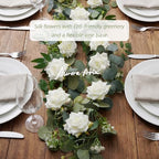 Artificial Flower Garland, White Rose Eucalyptus Vine, 2 Pack 12 ft Total, 6 ft Each, for Wedding Arch, Bridal, alternate