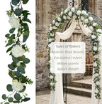 Artificial Flower Garland, White Rose Eucalyptus Vine, 2 Pack 12 ft Total, 6 ft Each, for Wedding Arch, Bridal, alternate