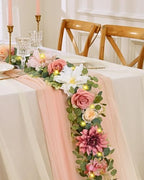 Artificial Flower Garland with Lights, 6.07Ft Lighted Eucalyptus Greenery Garland, Pink Rose Floral Vines for