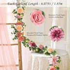 Artificial Flower Garland with Lights, 6.07Ft Lighted Eucalyptus Greenery Garland, Pink Rose Floral Vines for, alternate view