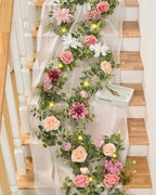 Artificial Flower Garland with Lights, 6.07Ft Lighted Eucalyptus Greenery Garland, Pink Rose Floral Vines for, alternate view