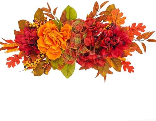 Artificial Flower Peony Fall Artificial Fall Decorative Swag Orange Autumn Floral Swag with Maple Leaves Harvest