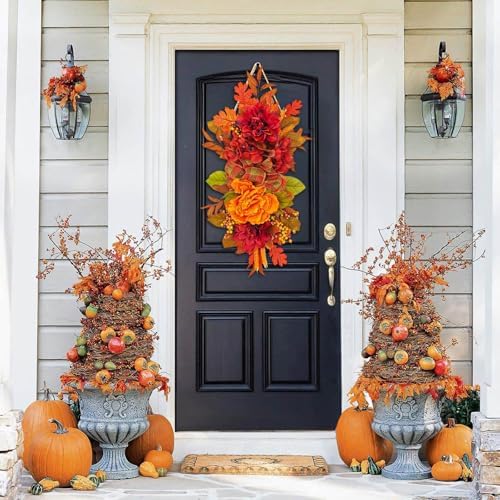 Artificial Flower Peony Fall Artificial Fall Decorative Swag Orange Autumn Floral Swag with Maple Leaves Harvest, alternate