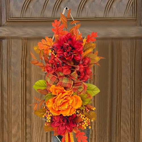 Artificial Flower Peony Fall Artificial Fall Decorative Swag Orange Autumn Floral Swag with Maple Leaves Harvest, alternate