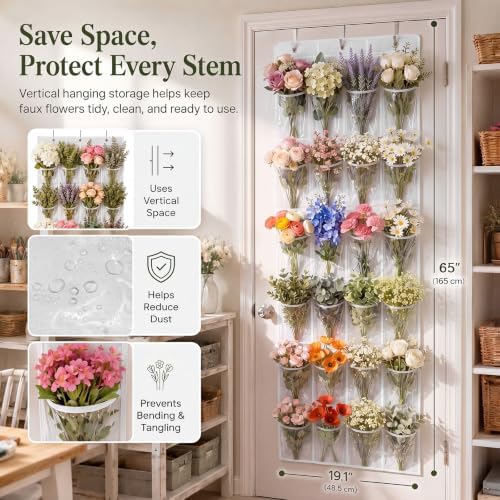 Artificial Flower Storage Organizer 65 x 19.1 Inch Hanging Flower Storage Bag Reusable Flowers Bag Holder Over, alternate