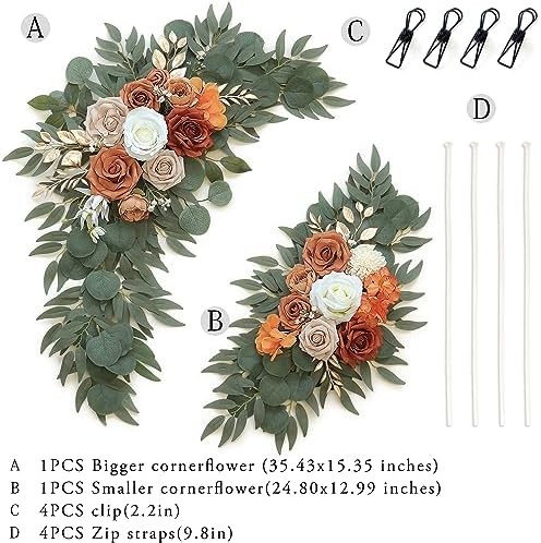 Artificial Flower Swag Set of 2 for Wedding Welcome Signs Floral Decorations, Burnt Orange Wedding Arch Flowers, alternate