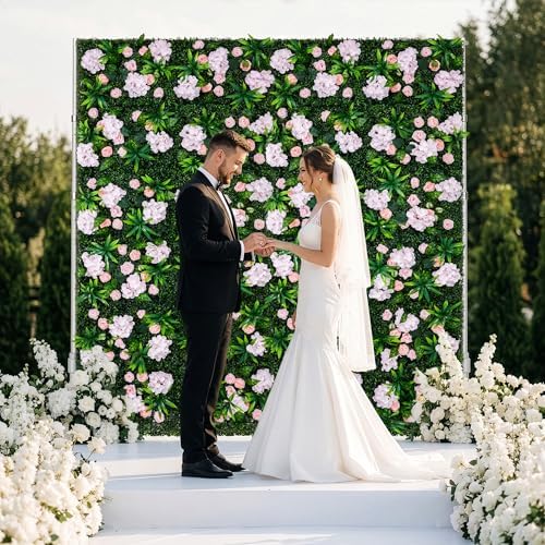 Artificial Flower Wall Backdrop 12-Pack 16"* 24" Light and Dark Pink Artificial Floral Panels Spring Wedding, alternate view