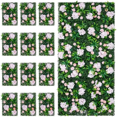 Artificial Flower Wall Backdrop 12-Pack 16"* 24" Light and Dark Pink Artificial Floral Panels Spring Wedding, alternate view