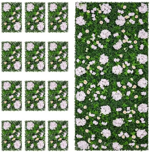 Artificial Flower Wall Backdrop 12-Pack 16"* 24" Pink and Champagne Artificial Floral Panels Spring Wedding Home, alternate