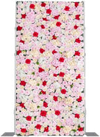 Artificial Flower Wall Backdrop 12-Pack 16"* 24" Pink and Red Artificial Floral and Grass Panels Spring Wedding