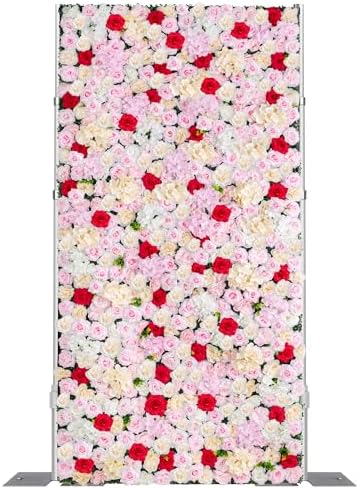 Artificial Flower Wall Backdrop 12-Pack 16"* 24" Pink and Red Artificial Floral and Grass Panels Spring Wedding