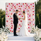 Artificial Flower Wall Backdrop 12-Pack 16"* 24" Pink and Red Artificial Floral and Grass Panels Spring Wedding, alternate