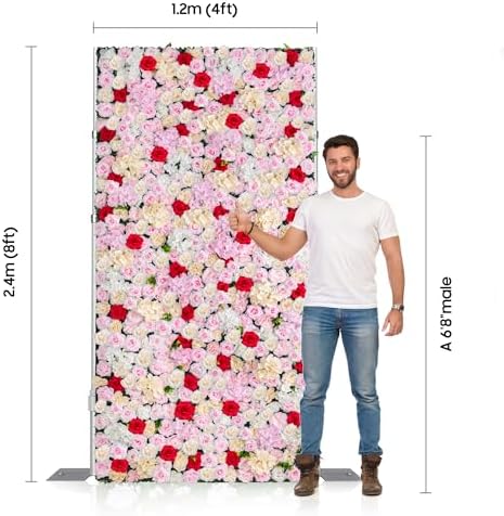 Artificial Flower Wall Backdrop 12-Pack 16"* 24" Pink and Red Artificial Floral and Grass Panels Spring Wedding, alternate