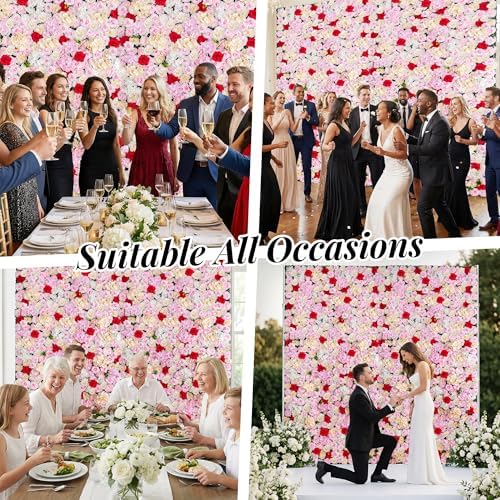Artificial Flower Wall Backdrop 12-Pack 16"* 24" Pink and Red Artificial Floral and Grass Panels Spring Wedding, alternate