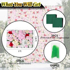 Artificial Flower Wall Backdrop 12-Pack 16"* 24" Pink and Red Artificial Floral and Grass Panels Spring Wedding, alternate