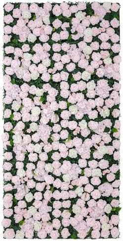 Artificial Flower Wall Backdrop 12-Pack 16"* 24" Pink and White Rose Artificial Floral Panels Spring Wedding