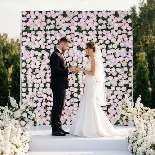 Artificial Flower Wall Backdrop 12-Pack 16"* 24" Pink and White Rose Artificial Floral Panels Spring Wedding, alternate view