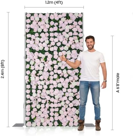 Artificial Flower Wall Backdrop 12-Pack 16"* 24" Pink and White Rose Artificial Floral Panels Spring Wedding, alternate view