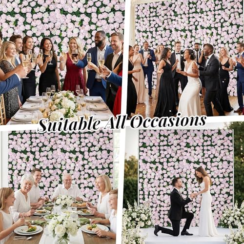 Artificial Flower Wall Backdrop 12-Pack 16"* 24" Pink and White Rose Artificial Floral Panels Spring Wedding, alternate view
