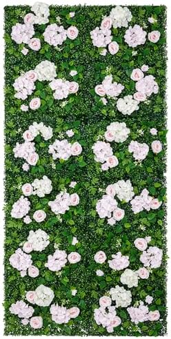 Artificial Flower Wall Backdrop 12-Pack 16"* 24" White and Pink Artificial Floral Panels Spring Wedding Home