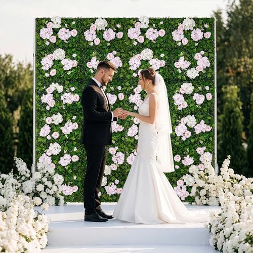 Artificial Flower Wall Backdrop 12-Pack 16"* 24" White and Pink Artificial Floral Panels Spring Wedding Home, alternate view
