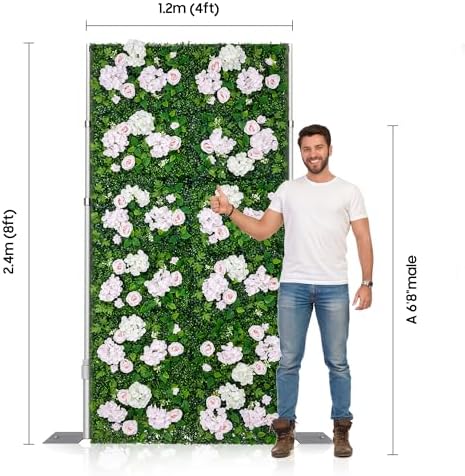 Artificial Flower Wall Backdrop 12-Pack 16"* 24" White and Pink Artificial Floral Panels Spring Wedding Home, alternate view