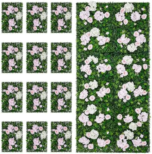 Artificial Flower Wall Backdrop 12-Pack 16"* 24" White and Pink Artificial Floral Panels Spring Wedding Home, alternate view