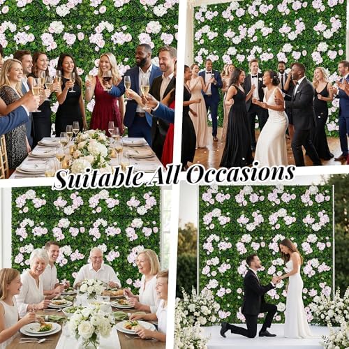 Artificial Flower Wall Backdrop 12-Pack 16"* 24" White and Pink Artificial Floral Panels Spring Wedding Home, alternate view