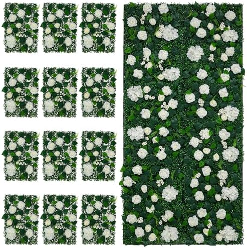 Artificial Flower Wall Backdrop 12-Pack 16"* 24" White Artificial Floral Panels Spring Wedding Home Valentine's, alternate