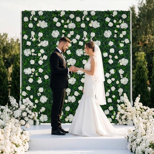 Artificial Flower Wall Backdrop 12-Pack 16"* 24" White Artificial Floral Panels Spring Wedding Home Valentine's, alternate