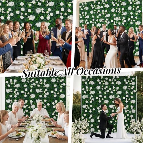 Artificial Flower Wall Backdrop 12-Pack 16"* 24" White Artificial Floral Panels Spring Wedding Home Valentine's, alternate