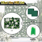 Artificial Flower Wall Backdrop 12-Pack 16"* 24" White Artificial Floral Panels Spring Wedding Home Valentine's, alternate