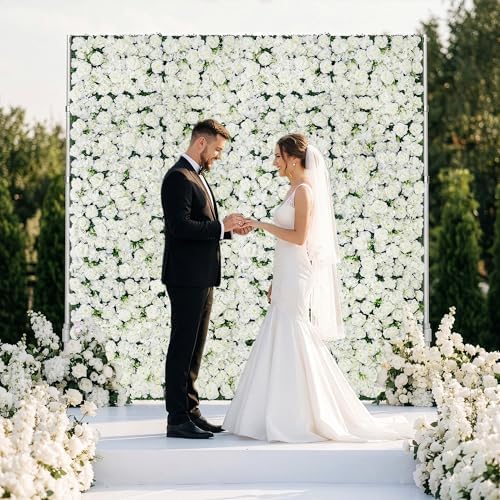 Artificial Flower Wall Backdrop 12-Pack 16"* 24" White Rose Artificial Floral Panels Spring Wedding Home, alternate view 2