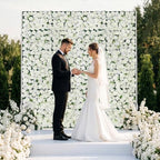 Artificial Flower Wall Backdrop 12-Pack 16"* 24" White Rose Artificial Floral Panels Spring Wedding Home, alternate view 2