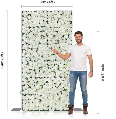 Artificial Flower Wall Backdrop 12-Pack 16"* 24" White Rose Artificial Floral Panels Spring Wedding Home, alternate view 3