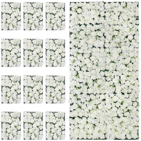 Artificial Flower Wall Backdrop 12-Pack 16"* 24" White Rose Artificial Floral Panels Spring Wedding Home, alternate view 4