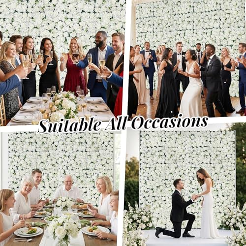 Artificial Flower Wall Backdrop 12-Pack 16"* 24" White Rose Artificial Floral Panels Spring Wedding Home, alternate view 5