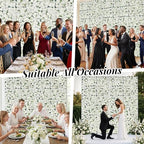 Artificial Flower Wall Backdrop 12-Pack 16"* 24" White Rose Artificial Floral Panels Spring Wedding Home, alternate view 5